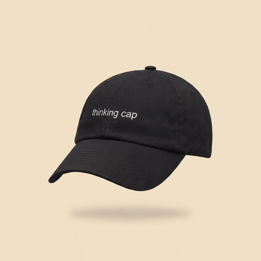 thinking cap dad cap, three-quarter view