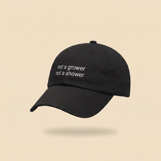 not a grower not a shower dad cap, three-quarter view