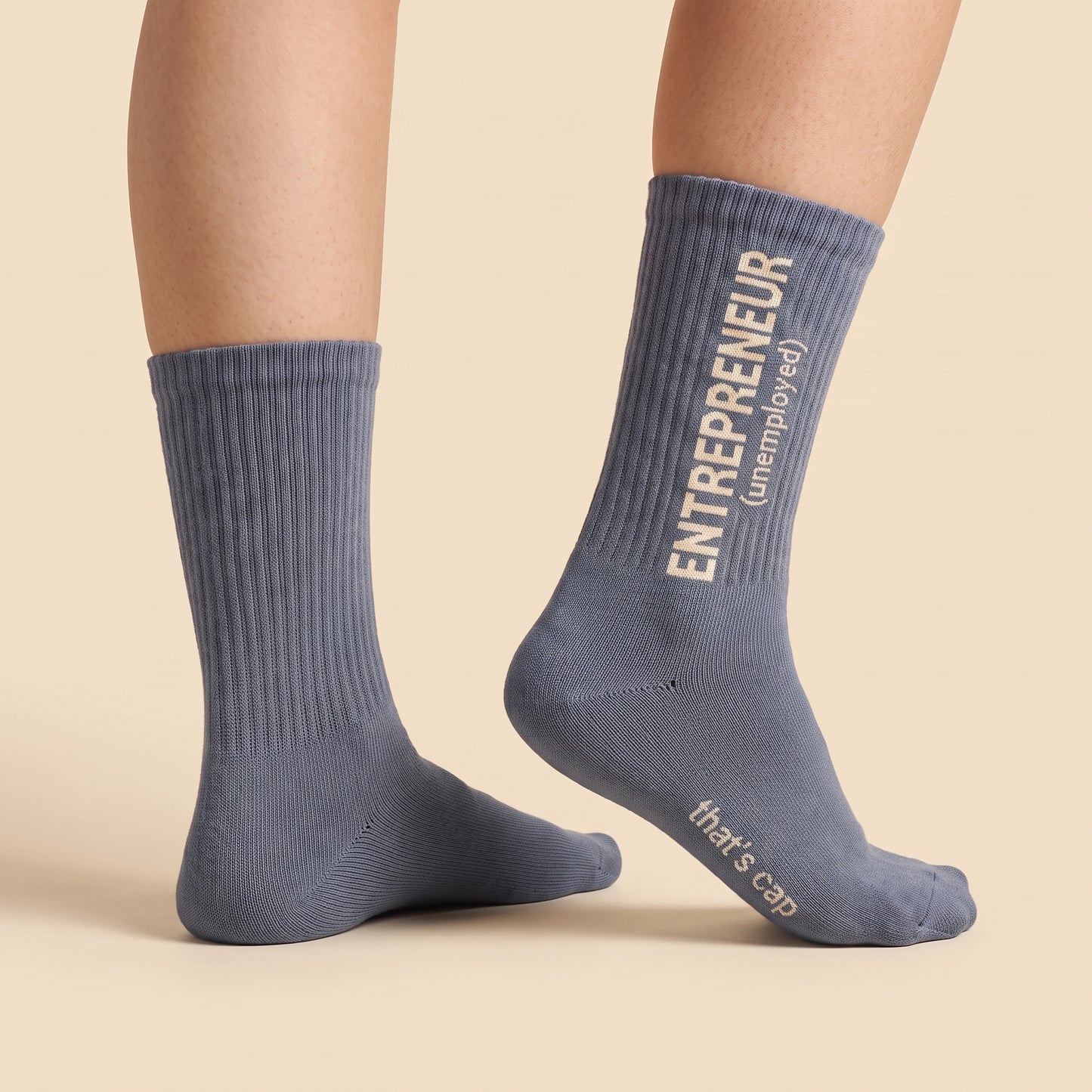 ENTREPRENEUR (unemployed) crew socks, worn