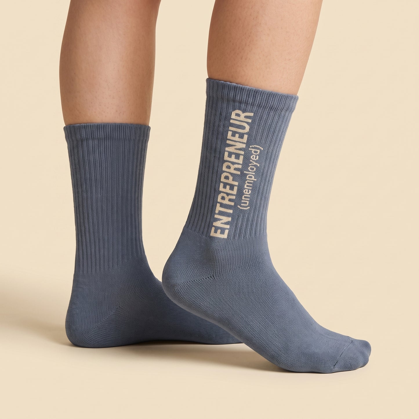 ENTREPRENEUR (unemployed) crew socks, worn