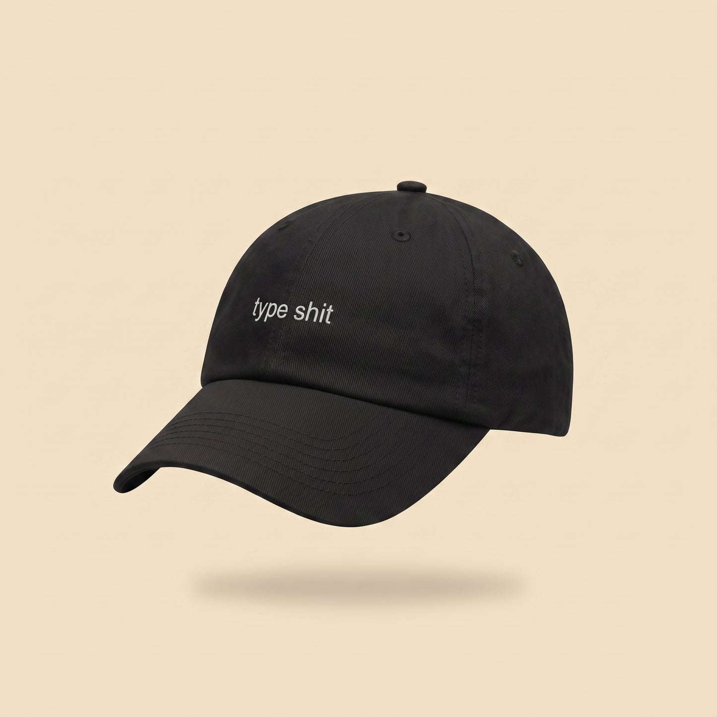 type shit dad cap, three-quarter view