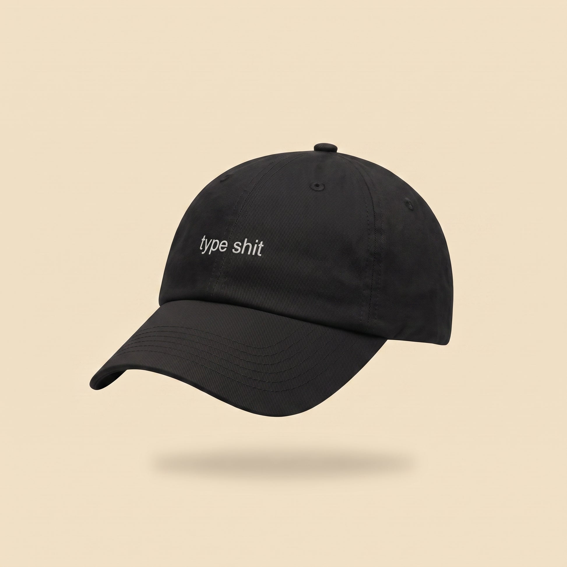 type shit dad cap, three-quarter view