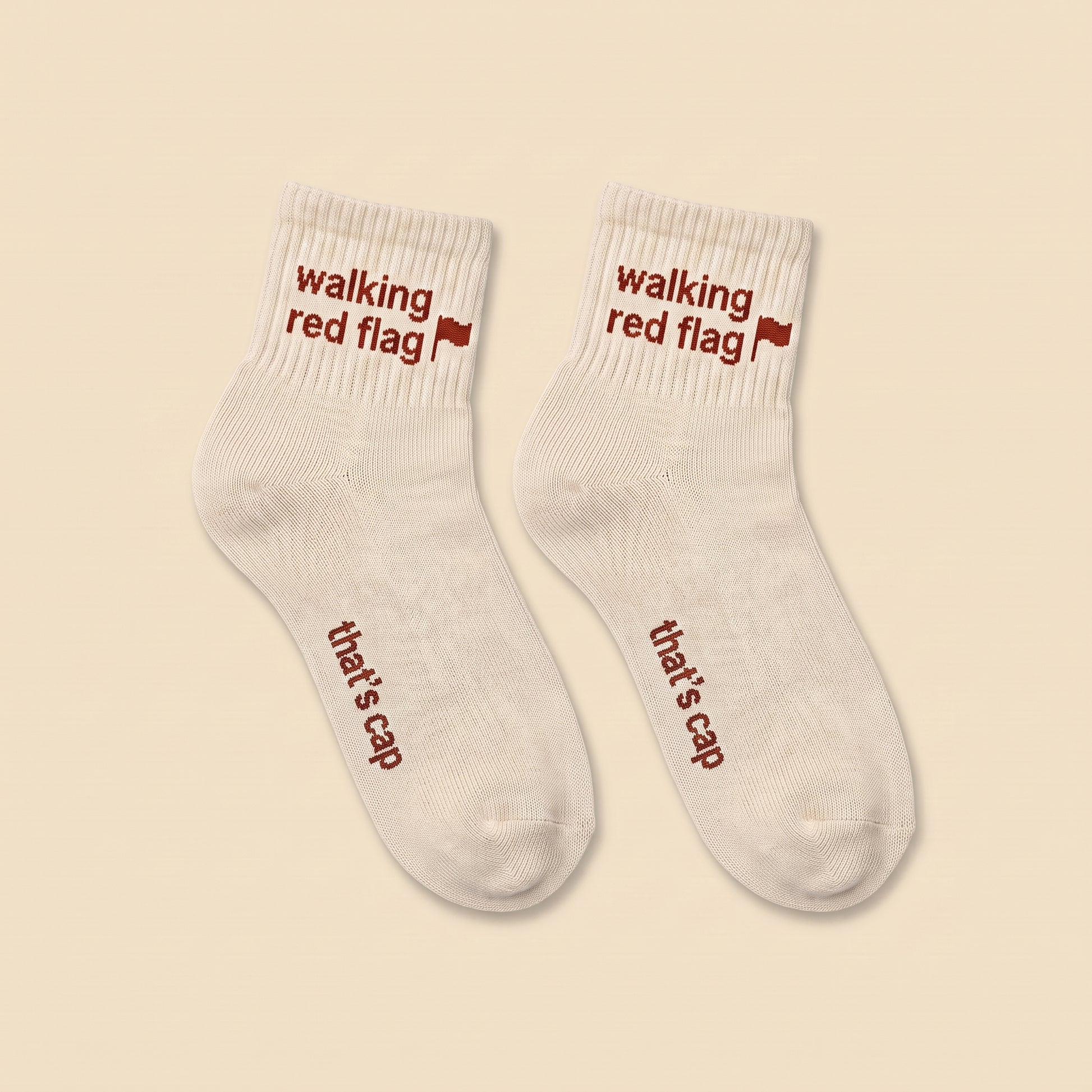 walking red flag socks, flat lay pair