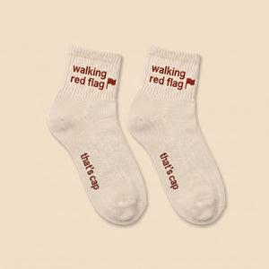 walking red flag socks, flat lay pair
