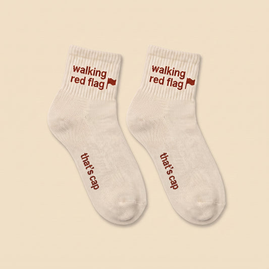walking red flag socks, flat lay pair
