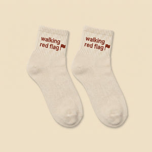 walking red flag socks, flat lay pair