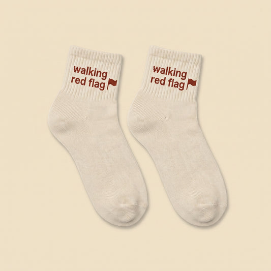 walking red flag socks, flat lay pair