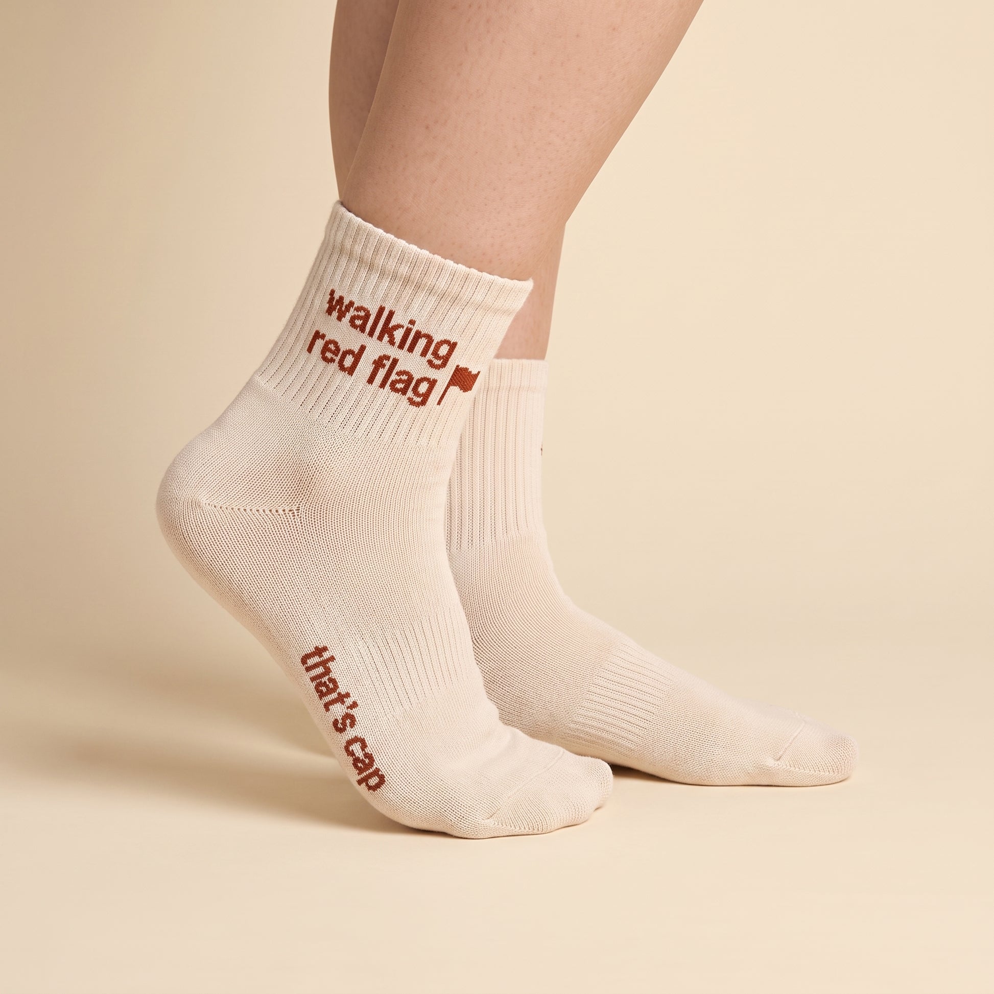 walking red flag socks, worn