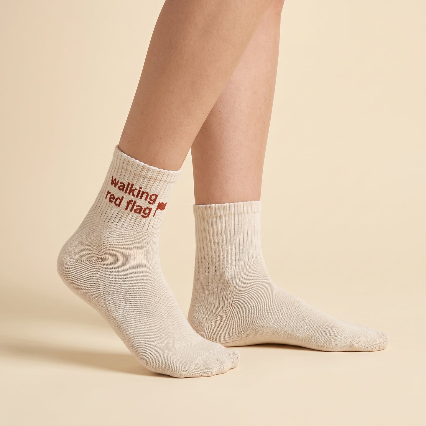 walking red flag socks, worn