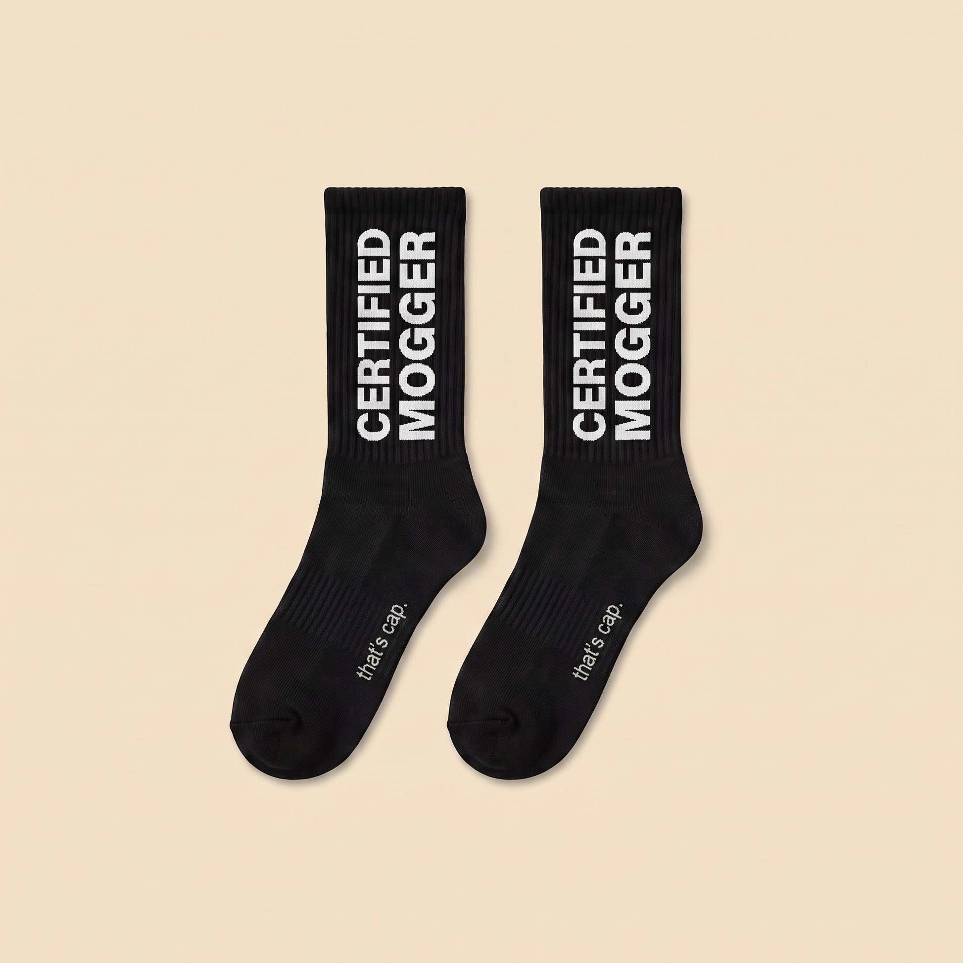 CERTIFIED MOGGER crew socks, flat lay pair