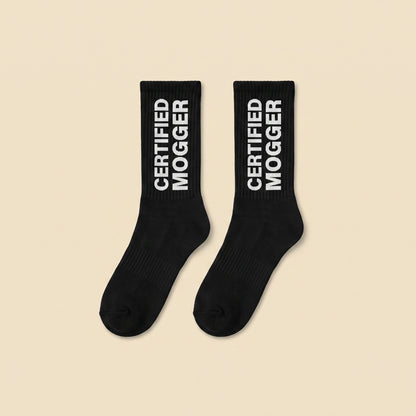 CERTIFIED MOGGER crew socks, flat lay pair