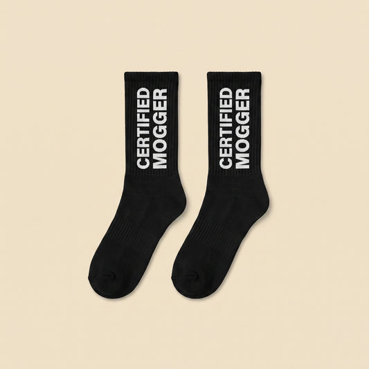 CERTIFIED MOGGER crew socks, flat lay pair