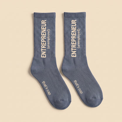 ENTREPRENEUR (unemployed) crew socks, flat lay pair