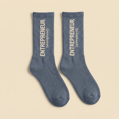 ENTREPRENEUR (unemployed) crew socks, flat lay pair