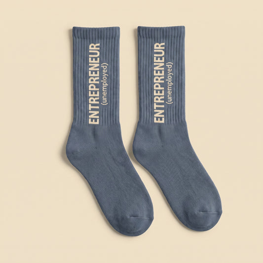 ENTREPRENEUR (unemployed) crew socks, flat lay pair