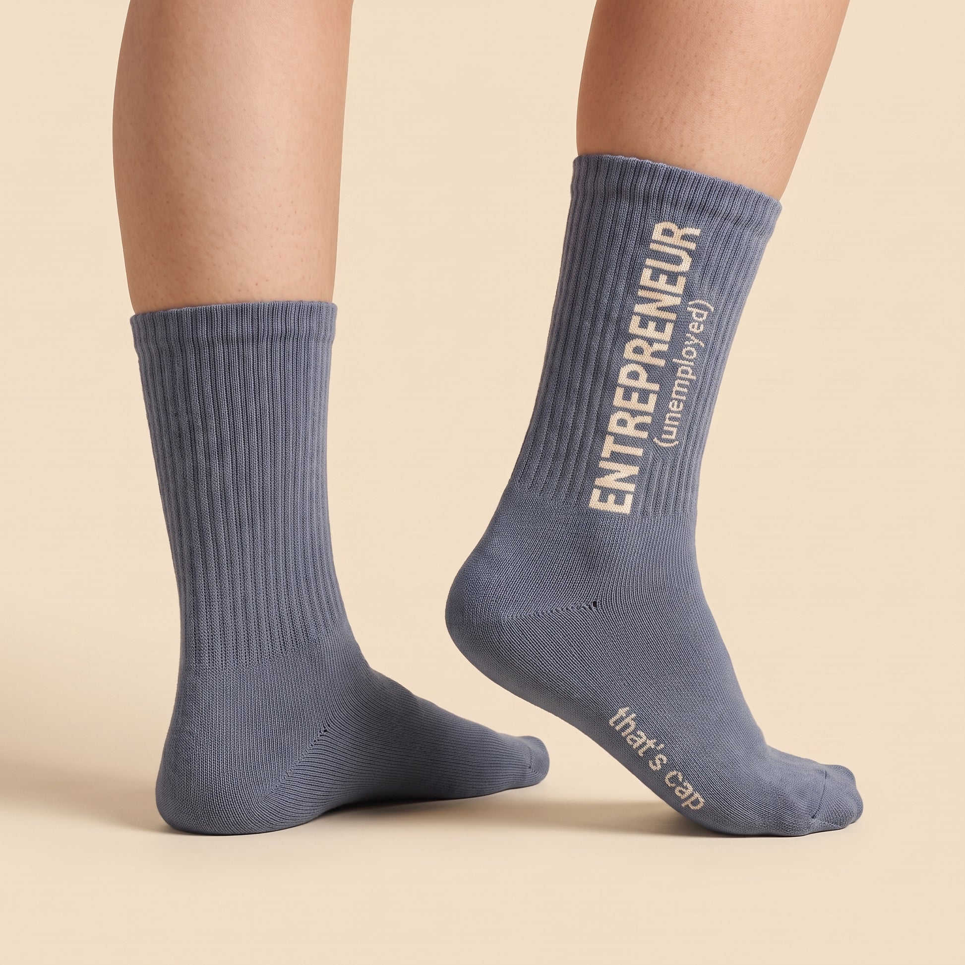 ENTREPRENEUR (unemployed) crew socks, worn